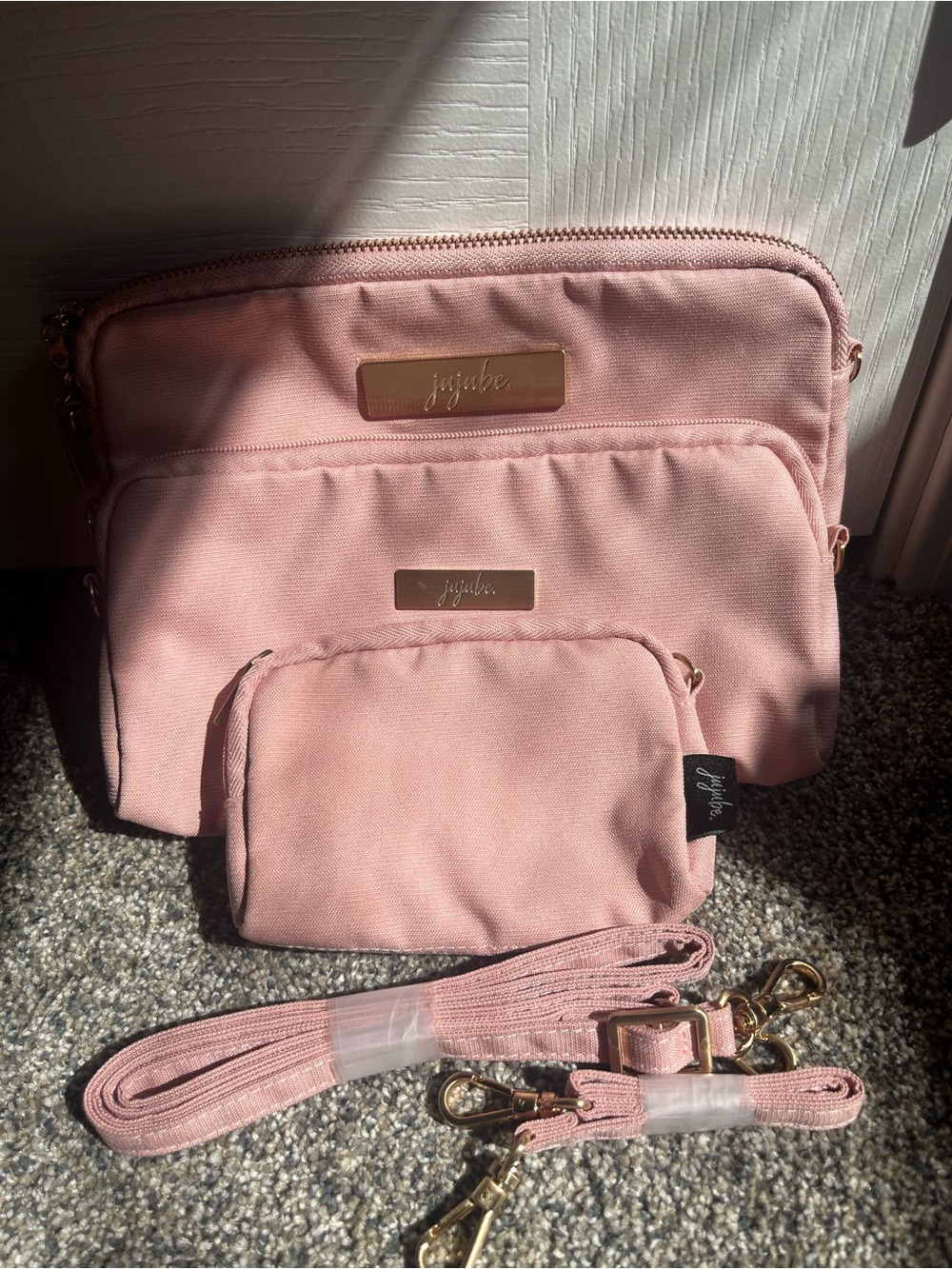 Ju-Ju-Be Blush Pink Crossbody Organizer Set with Gold Hardware